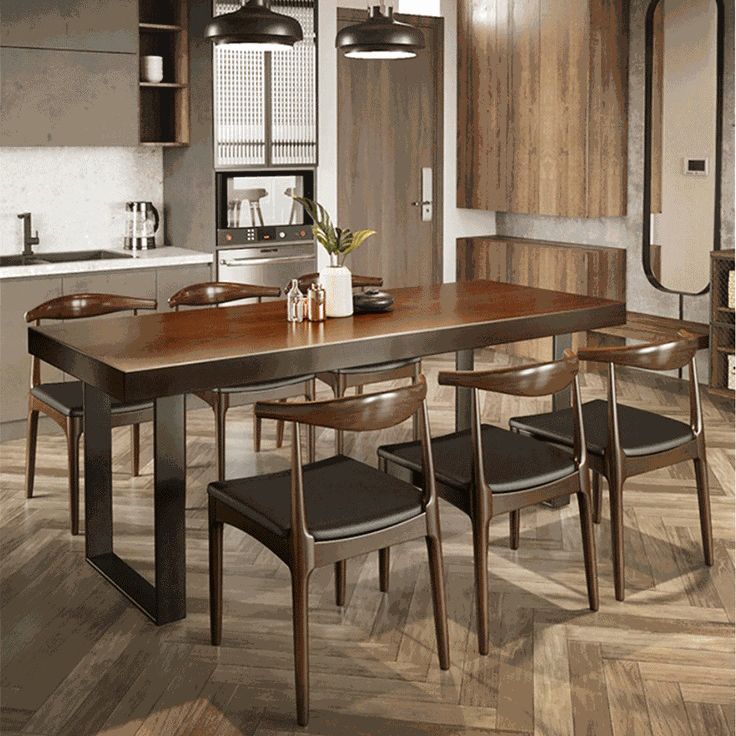 Mesa de comedor de madera Top de mesa industrial con base de trineo en negro