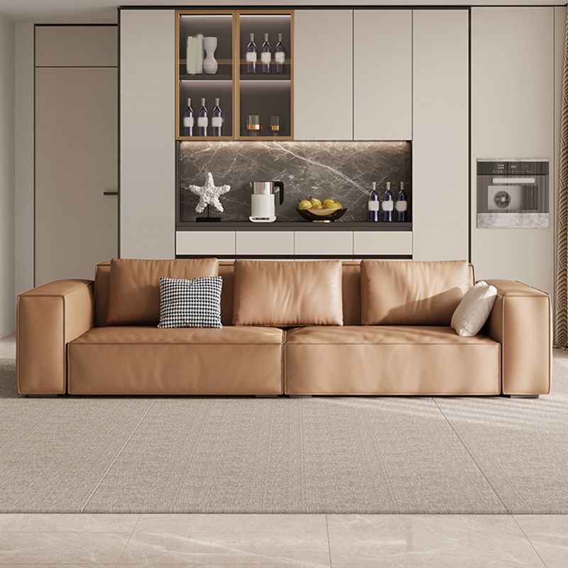 Sofá de brazo cuadrado de cuero marrón genuino estilo moderno para sala de bonificación