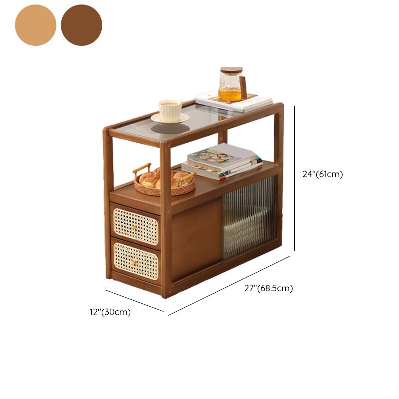 Natural/Brown Glass Top End Table 24" Tall Rectangular Nesting Side Table