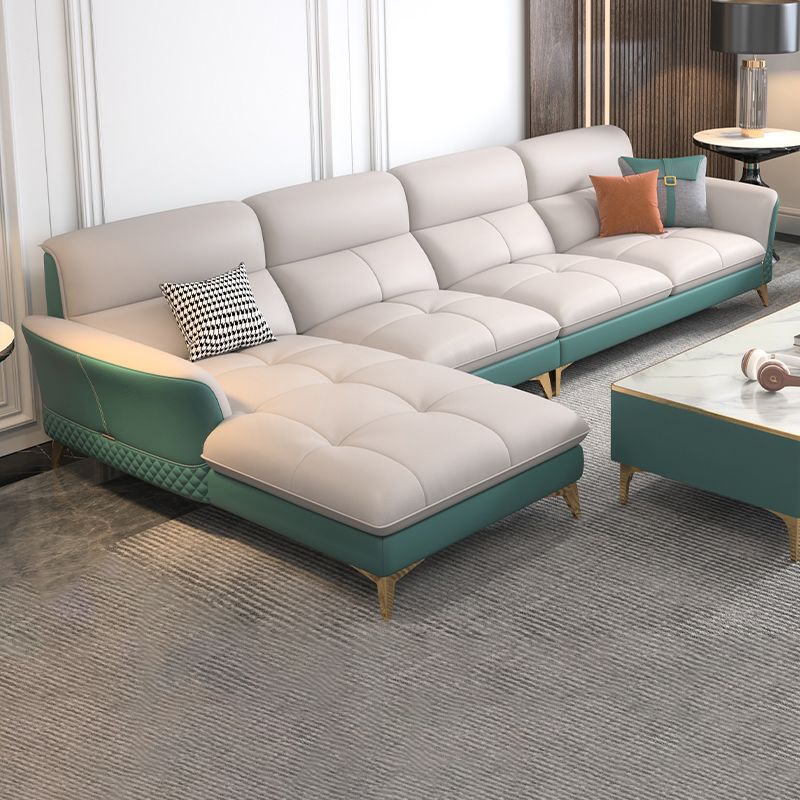 34.64 " H Genuine Leather Flared Arm Sofa & Chaise for Living Room Clearhalo 'furn' 'furn_sectionals' 'Furniture' 'Living Room Furniture' 'Sectionals' 1200x1200_a77625f3-21ce-4f8b-9b43-bfc4643c33f7