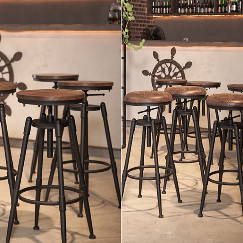 Industrial Footrest Adjustable Height Barstool Brown Pine Home Stool Clearhalo 'Bar Furniture' 'Bar Stools' 'bar_stools' 'furn' 'furn_bar_stools' 'Furniture' 'furniture_bar_stools' 'Kitchen & Dining Furniture' 1200x1200_a77ddfea-5642-4021-9f3a-584508bdcc4a