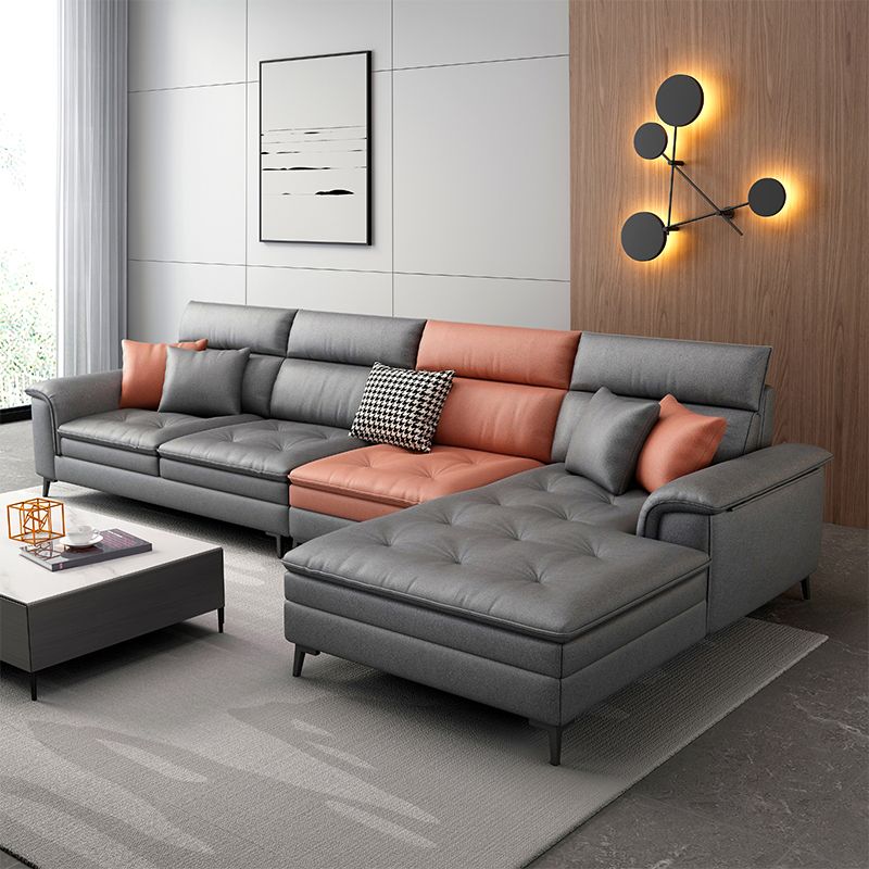 Faux Leather Stain-Resistant L-Shape Sectional Sofa with Chaise for Four People Clearhalo 'furn' 'furn_sectionals' 'Furniture' 'Living Room Furniture' 'Sectionals' 1200x1200_a77f6bc1-ff84-4f56-83f6-4fe3c7b3239f