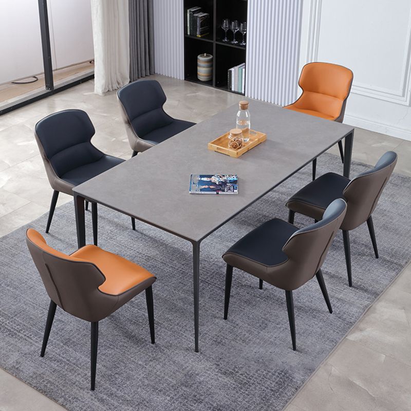 Modern Leather Curved Sloped Arm Chair Parsons Chair for Brasserie Clearhalo ' kitchen&dining_furn' 'Dining Chairs' 'Dining Tables & Seating' 'dining_chair' 'furn' 'furn_dining_chair' 'Furniture' 'furniture_dining_chair' 'Kitchen & Dining Furniture' 'kitchen' 1200x1200_a7820277-c2f5-49c3-a080-0e8e3b3db21a