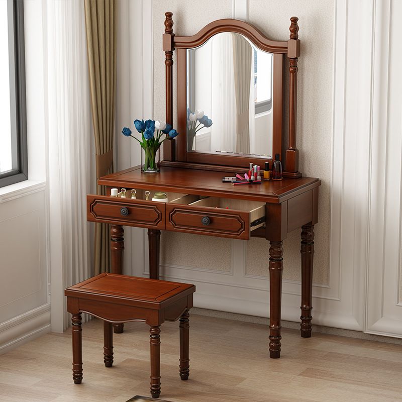 Traditional 2-Drawer Wood Dressing Table with Mirror Makeup Vanity Stool Clearhalo 'Bedroom Furniture' 'furn' 'furn_makeup_vanities' 'Furniture' 'Makeup Vanities' 'makeup_vanities' 1200x1200_a7823758-8fac-42fd-9241-3466987e3672
