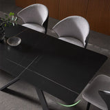 Modern Style Black Sintered Stone Dining Table Set Rectangle 1/4/5 Pieces Dining Set