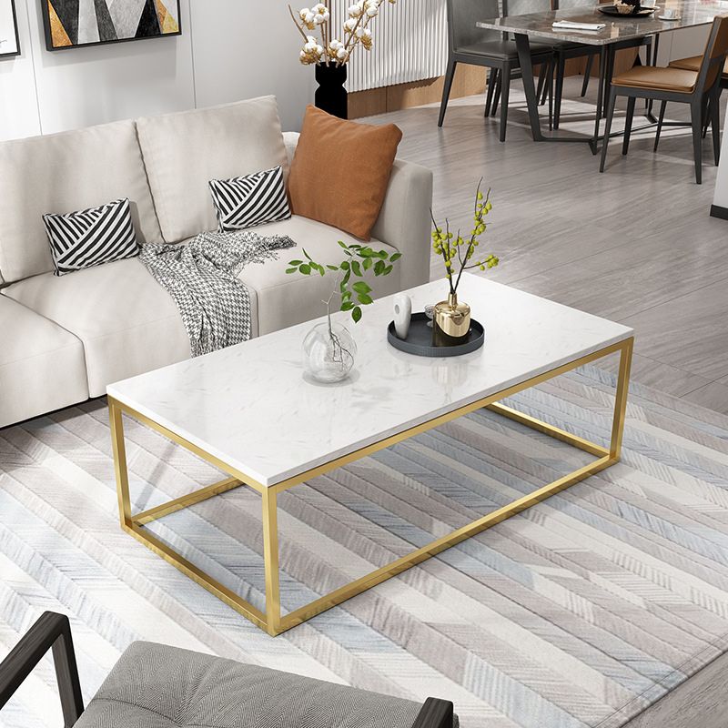 Glam Coffee Table with Metal Frame Base and Marble Top in White Clearhalo 'Coffee & Accent Tables' 'Coffee Tables' 'coffee_tables' 'furn' 'furn_coffee_tables' 'Furniture' 'Living Room Furniture' 1200x1200_a7894726-2be4-4ef5-868e-5d0c35acffdb