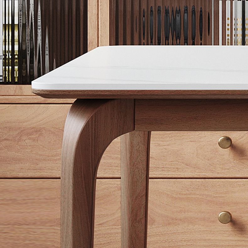Mesa de comedor de piedra blanca rectangular moderna con 4 patas de nogal