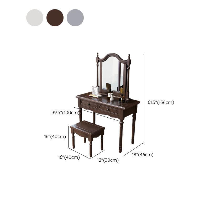 Victorian Solid Wood Vanity Makeup Dressing Table Stool Set with 2 Drawers Clearhalo 'Bedroom Furniture' 'furn' 'furn_makeup_vanities' 'Furniture' 'Makeup Vanities' 'makeup_vanities' 1200x1200_a78c344a-82a4-4e29-9fbb-5abe4d293fb1