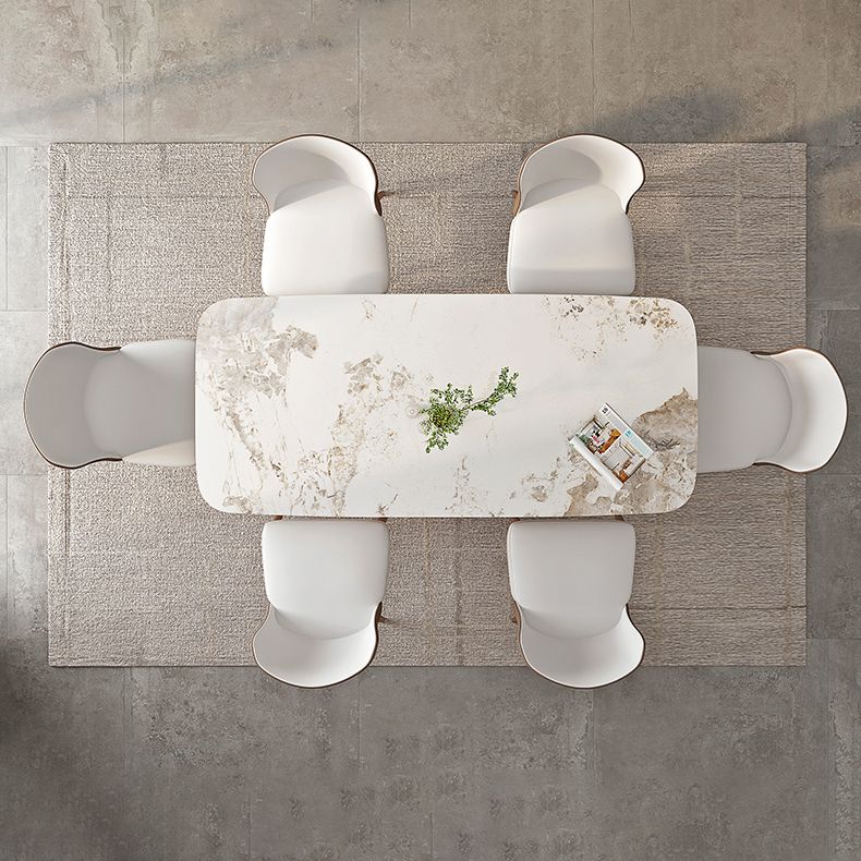 Moderne rechthoek eettafel gesinterde stenen tafel met voetstukbasis