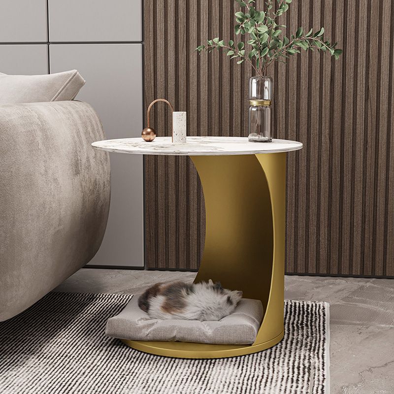 Contemporary Round Double Tier End Table Slate Top Side End Table Clearhalo 'Coffee & Accent Tables' 'End & Side Tables' 'end_side_tables' 'furn' 'furn_end_side_tables' 'Furniture' 'Living Room Furniture' 1200x1200_a78d202f-c689-4720-9fe2-61cf6cdcd382