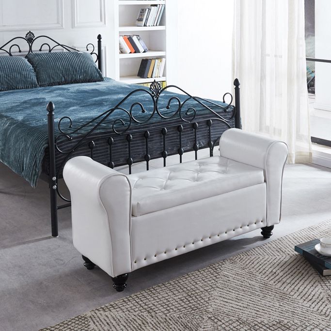 15.7" W Mid-Century Modern Nailheads Bench Manufactured Wood Bench Clearhalo 'Benches' 'Chairs & Seating' 'furn' 'furn_benches' 'Furniture' 'Living Room Furniture' 1200x1200_a78fdaf3-8783-4ea4-ab39-95858aeab69e