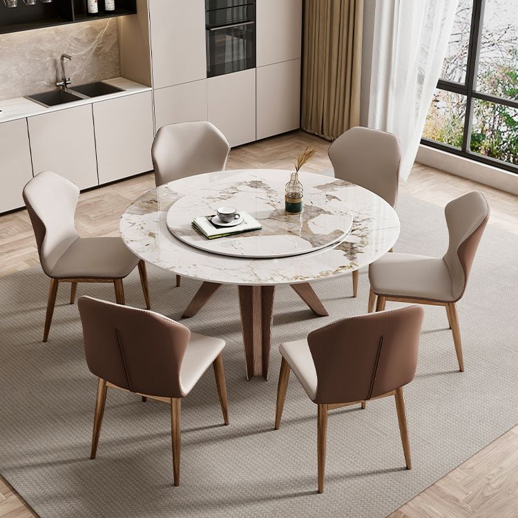モダンラウンドダイネットセット1/4/7/9ピースターンテーブル付きの焼結された石のダイニングテーブルセット