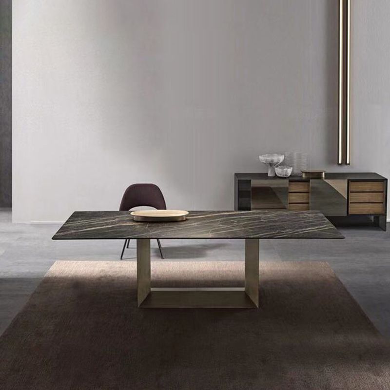 Industrial Sintered Stone Dining Table Rectangle Black Top Table with Metal Pedestal Clearhalo ' dining_table' 'Dining Tables & Seating' 'Dining Tables' 'furn' 'furn_dining_table' 'Furniture' 'furniture_dining_table' 'Kitchen & Dining Furniture' 'kitchen&dining_furn' 'kitchen' 'kitchen_dining_table' 1200x1200_a791639b-a2fb-4a02-84b1-0e2a829057d7