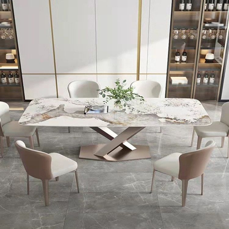 Stone White Top Dining Table Traditional Luxury Table with Pedestal Base Clearhalo 'Dining Tables & Seating' 'Dining Tables' 'dining_table' 'furn' 'furn_dining_table' 'Furniture' 'furniture_dining_table' 'Kitchen & Dining Furniture' 'kitchen' 'kitchen_dining_table' 1200x1200_a7944938-f7e5-431a-9cbd-7f77f7bd4e99