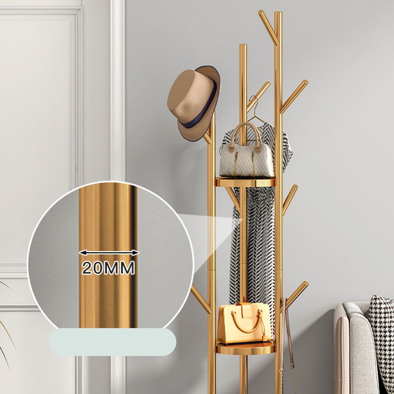 Metal Entry Hall Tree Marble Base Coat Rock with 2 Shelves , 66.92" H Clearhalo 'Entry & Mudroom Furniture' 'furn' 'furn_hall_tree_coat_racks' 'Furniture' 'Hall Trees & Coat Racks' 'hall_tree_coat_racks' 1200x1200_a7968d08-d1c7-4044-b6d4-cdd6b5e4c4bc