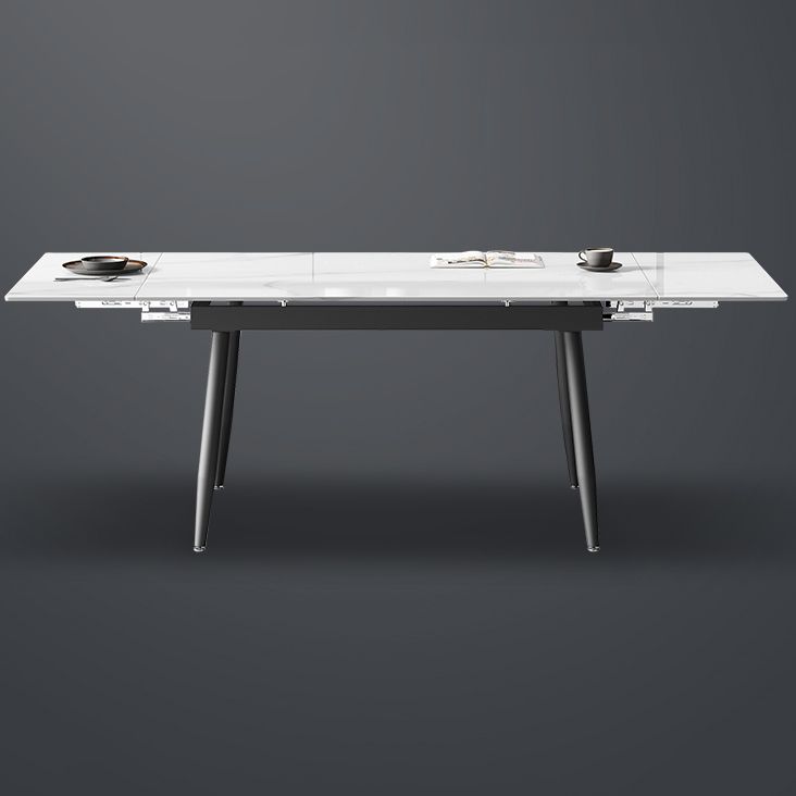 Modern Style White Dining Table Rectangle Sintered Stone Drop-Leaf Dining Table with 4 Legs Clearhalo ' dining_table' 'Dining Tables & Seating' 'Dining Tables' 'furn' 'furn_dining_table' 'Furniture' 'furniture_dining_table' 'Kitchen & Dining Furniture' 'kitchen&dining_furn' 'kitchen' 'kitchen_dining_table' 1200x1200_a79704a2-26ff-4d4d-9243-e711e09fcbce