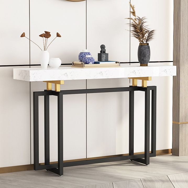 Rectangle Marble Top Console Table with Iron Trestle Base for Hall Clearhalo 'Console Tables' 'console_tables' 'Entry & Mudroom Furniture' 'furn' 'furn_console_tables' 'Furniture' 1200x1200_a79a0916-4b7a-454c-8c09-91e95ed92545