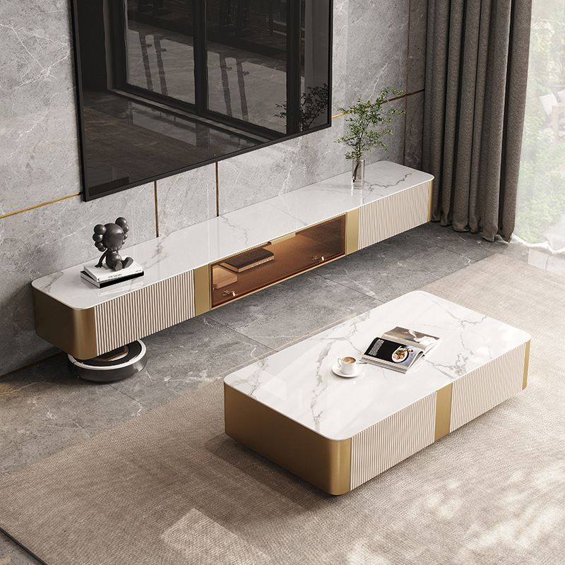 Supporto TV in pietra montato a parete 2 cassetti Glam in stile Glam TV con porta di vetro