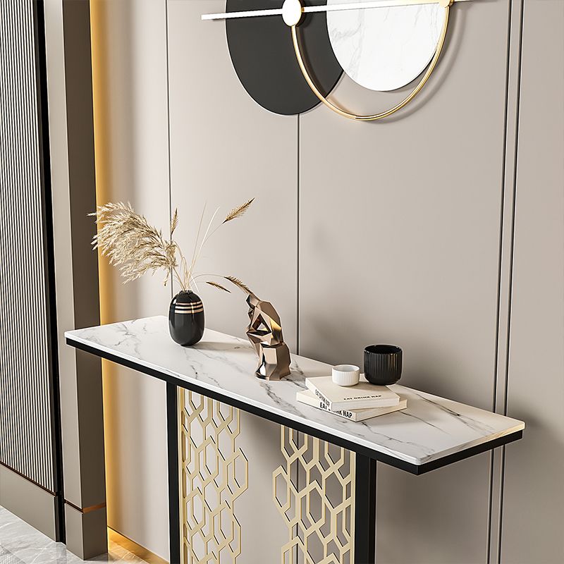 Tavolo console glam con top in pietra rettangolo e base nera per Hall