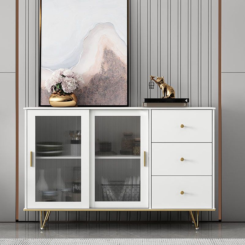 Glam Living Room Buffet Stand MDF Adjustable Shelving Sliding and Glass Doors Credenza Clearhalo 'buffet_sideboard' 'Buffets & Sideboards' 'Furniture' 'furniture_buffet_sideboard' 'Kitchen & Dining Furniture' 1200x1200_a7b207e9-7bd8-470e-af82-b410c3b0d311