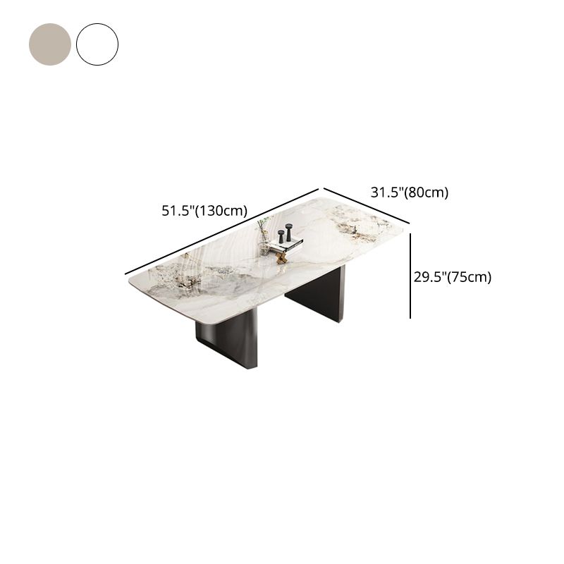 Rectangle Double Pedestal Table Modern Stone Top Black Base Dining Site Table Clearhalo 'Dining Tables & Seating' 'Dining Tables' 'dining_table' 'furn' 'furn_dining_table' 'Furniture' 'Kitchen & Dining Furniture' 1200x1200_a7bbfe50-0835-4954-8bd2-500a5618095e