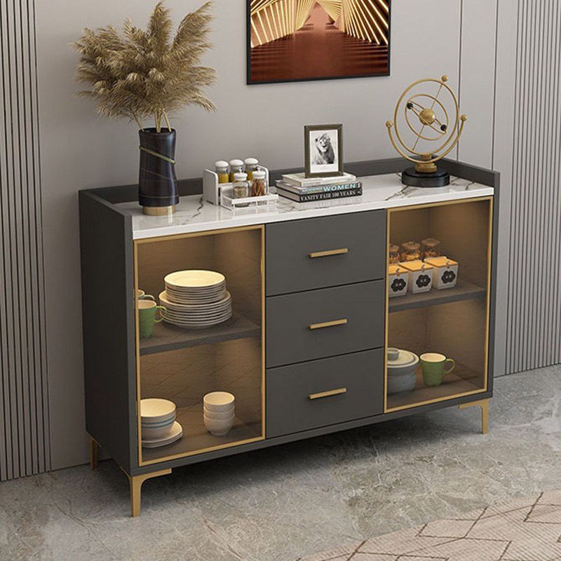Sideboard in legno ingegnerizzato in stile glam con luci a LED