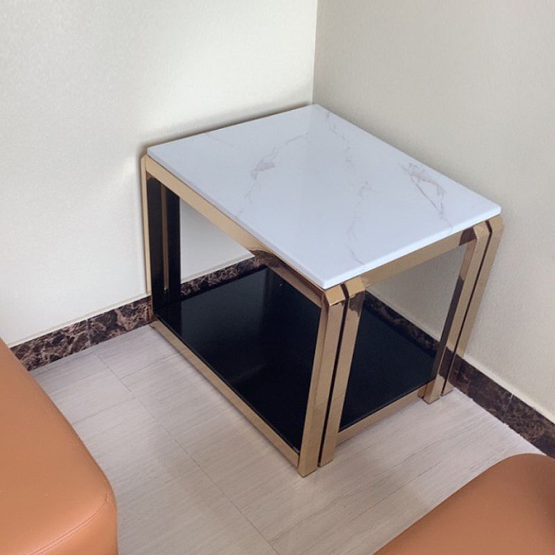 Tabella di estremità del blocco quadrata in acciaio inossidabile moderno tavolo da tavolo angolare in marmo laterale