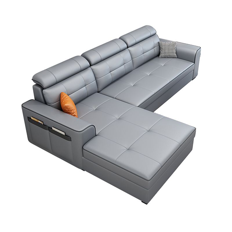 Contemporary Stain-resistant Sectional L-shape Sqaure Arm Sectional in Grey Clearhalo 'furn' 'furn_sectionals' 'Furniture' 'Living Room Furniture' 'Sectionals' 1200x1200_a7c022c7-9c7f-4c24-9e33-8c2f1f9c19fe