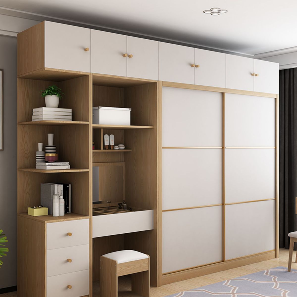 Modern Artificial Wood Wardrobe Freestanding Wardrobe with Sliding Doors