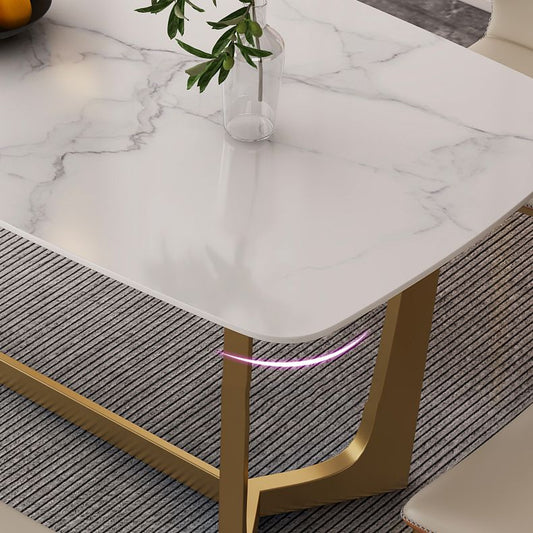 Glam Dining Set 1/4/6 Pcs Gold Stainless Steel Frame Dining Table and Chairs