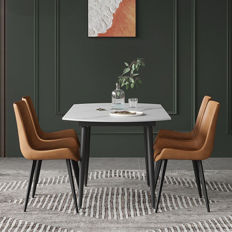 Modern Sintered Stone Dining Table White Round Table with Black Frame for Home Clearhalo ' dining_table' 'Dining Tables & Seating' 'Dining Tables' 'furn' 'furn_dining_table' 'Furniture' 'furniture_dining_table' 'Kitchen & Dining Furniture' 'kitchen&dining_furn' 'kitchen' 'kitchen_dining_table' 1200x1200_a7c8f682-2de8-4f46-b9f5-878b3778f90a