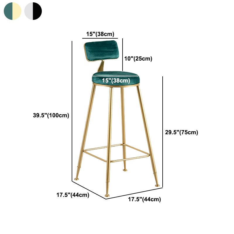 Glam Metal Barstool Fabric Cushion Velvet Stool in Matte Finish for Indoor