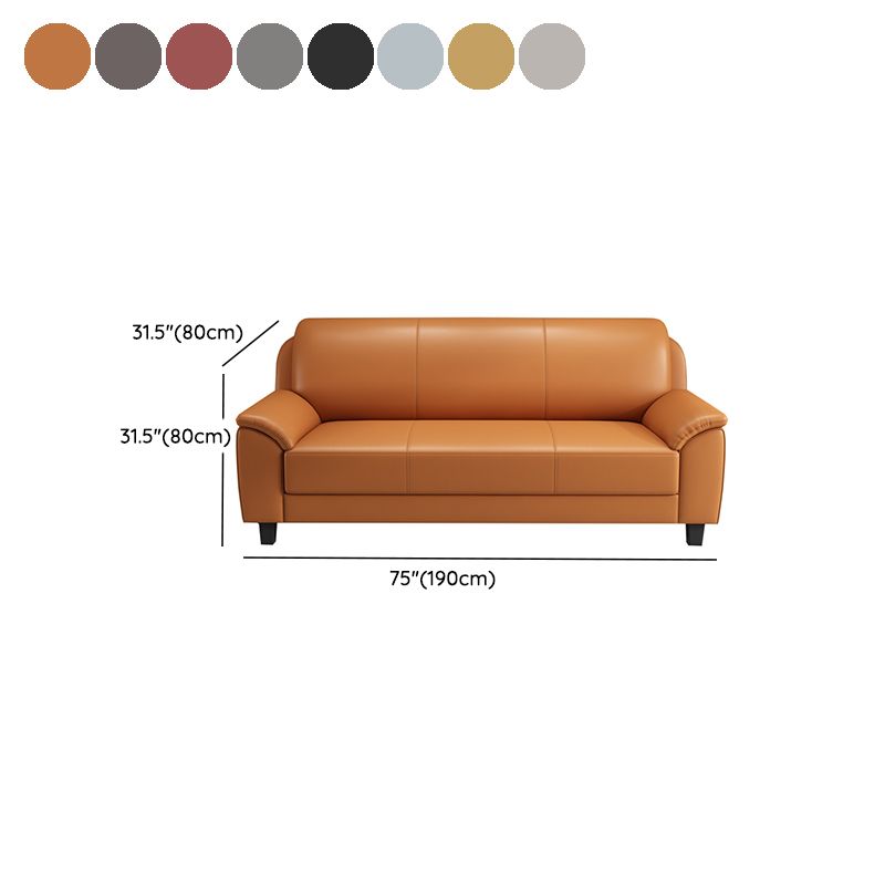コンテンポラリーフェイクレザーソファウッドフレームピロートップアームソファ