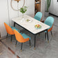 Table à manger rectangulaire de luxe blanc table supérieure en pierre fritrée avec 4 jambes de fer