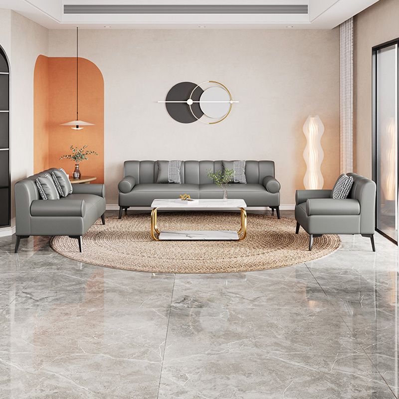 Round Arm Sofa Stain Resistant Faux Leather Standard Sofa for Living Room