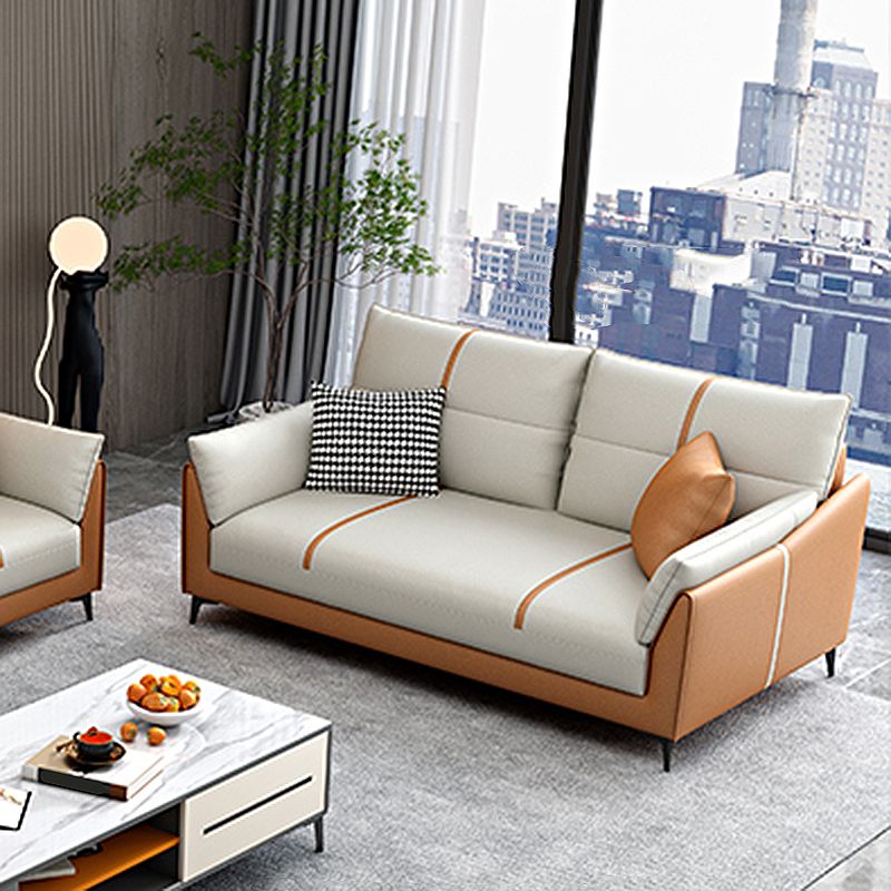 Living Room Pillow Top Arm Sofa Orange and White Cushion Back Couch Clearhalo 'furn' 'furn_sofas' 'Furniture' 'furniture_sofas' 'Living Room Furniture' 'Sofa' 'sofas' 1200x1200_a7d3ecee-e121-4761-b9a4-5e15c4600896