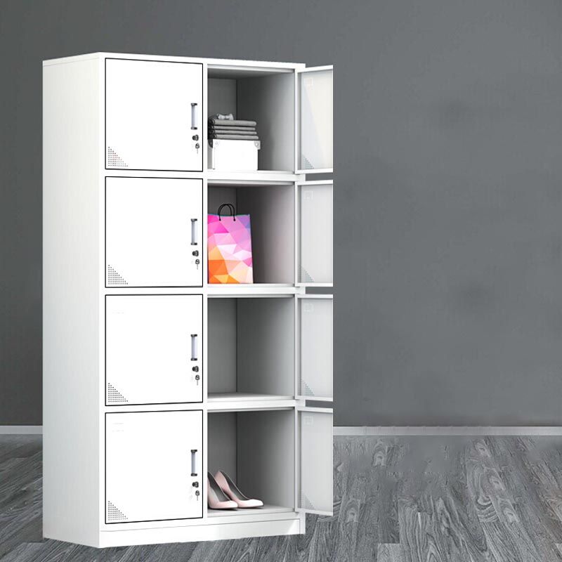 Modern White Storage Cabinet with Hinged Door Metal Cabinet for Bathroom Clearhalo 'Armoires & Wardrobes' 'armoires_wardrobes' 'Bedroom Furniture' 'furn' 'furn_armoires_wardrobes' 'Furniture' 1200x1200_a7d5208a-4493-40a8-881a-368ff95a7870