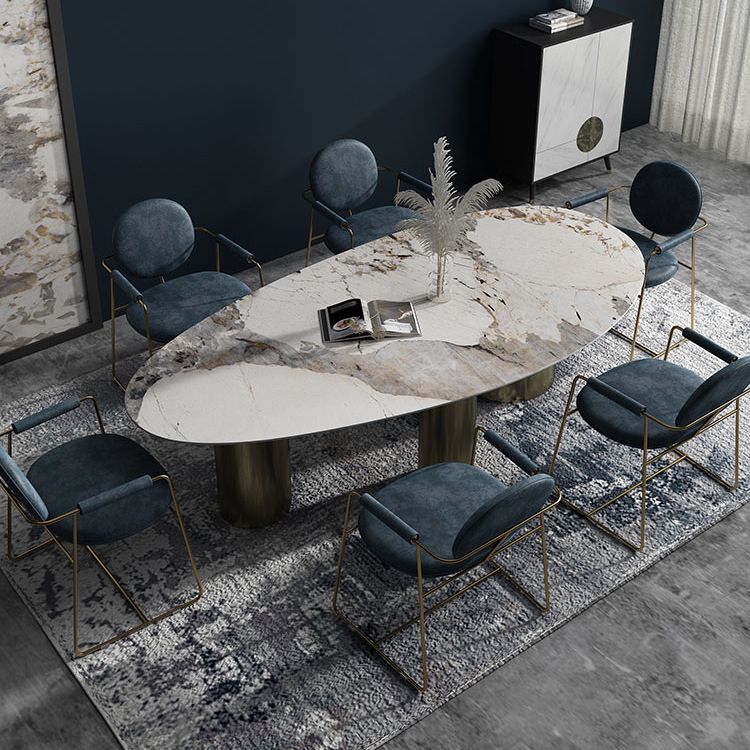 Oval Traditional Luxury Dining Table White Sintered Stone Table with 3 Gold Legs Clearhalo ' dining_table' 'Dining Tables & Seating' 'Dining Tables' 'furn' 'furn_dining_table' 'Furniture' 'furniture_dining_table' 'Kitchen & Dining Furniture' 'kitchen&dining_furn' 'kitchen' 'kitchen_dining_table' 1200x1200_a7d712b7-55cc-4859-81bd-b2327438a6ca