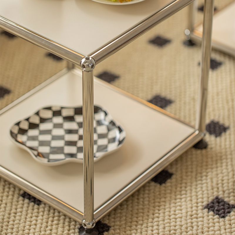 15. 6" Tall Modern Square Sofa Side Accent Table with Floor Shelf