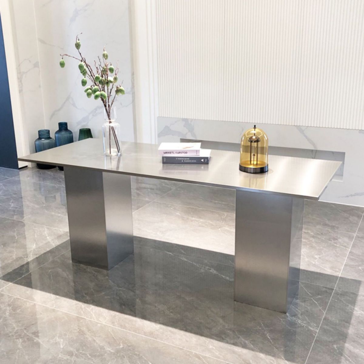 Stainless Steel Dining Table Rectangle Modern Dinner Table for Dining Room