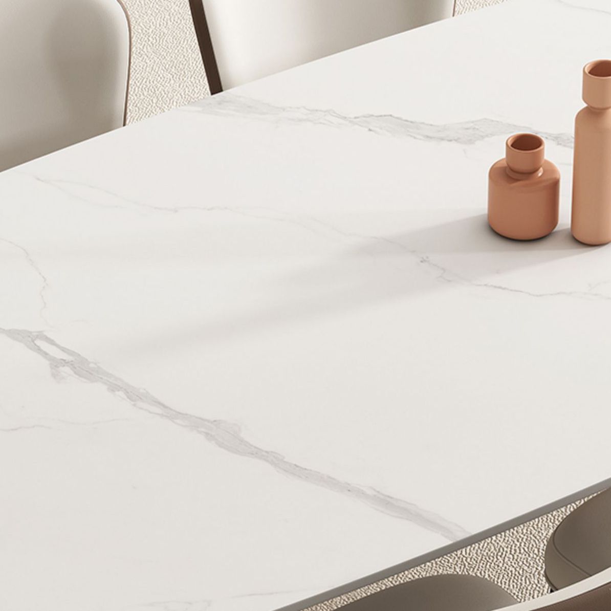 工業長方形のダイナーテーブル三脚ベースダイニングテーブルと白い石の上部