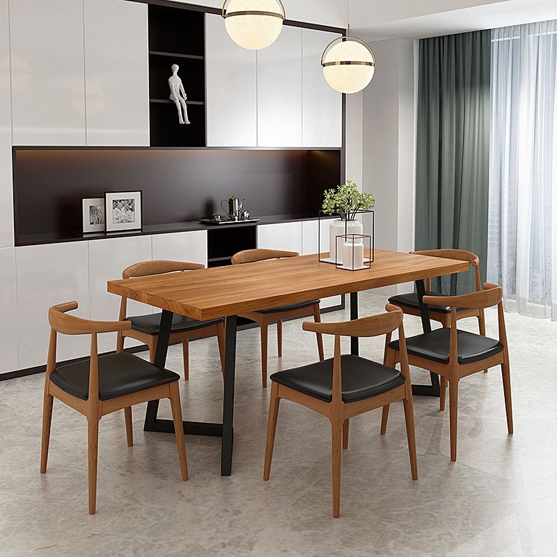 Ensemble de dinette rectangulaire en bois massif, ensemble de table à manger industrielle 1/2/5/7 pièces en naturel
