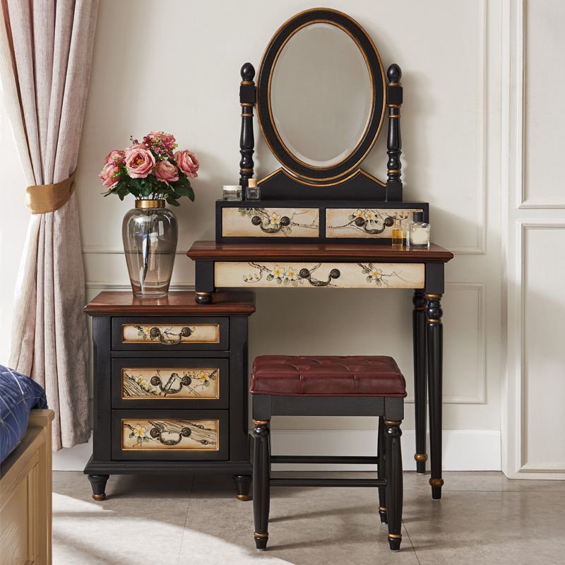 Table de vanité de maquillage victorien avec commode de tabouret avec tiroirs de rangement pour chambre à coucher