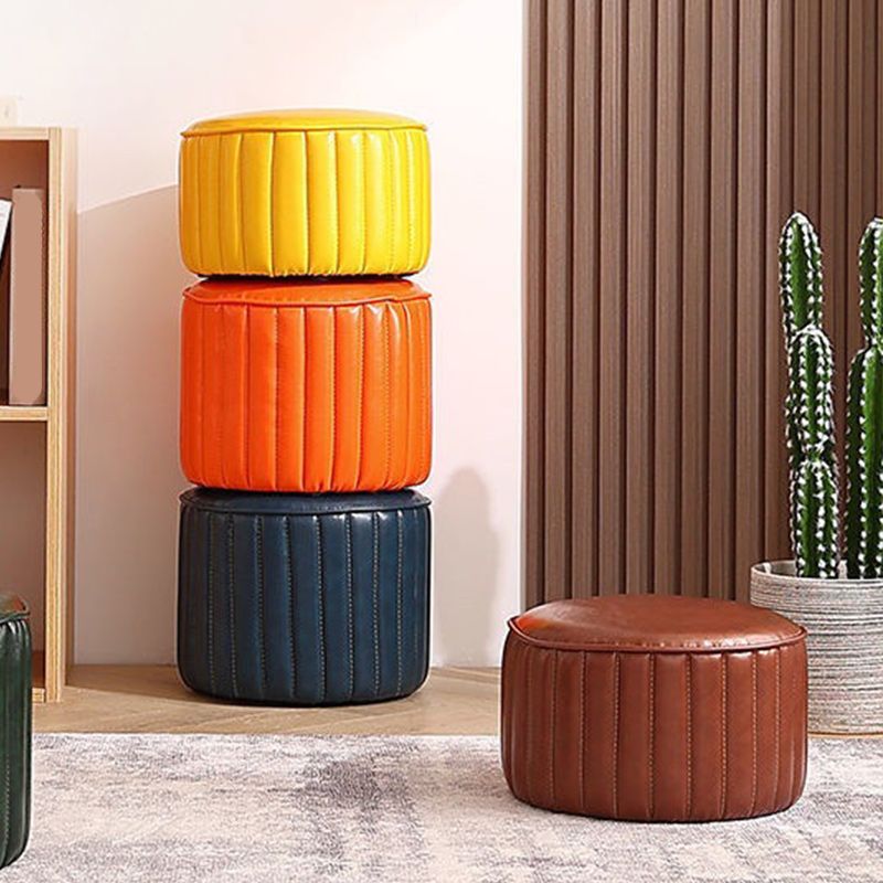 Modern Pouf Ottoman Faux Leather Upholstered Solid Color Cylinder Shape Ottoman Clearhalo 'furn' 'furn_ottomans_poufs' 'Furniture' 'Living Room Furniture' 'Ottomans & Poufs' 'ottomans_poufs' 1200x1200_a7e23113-2978-4049-a812-b7296a6f13e9