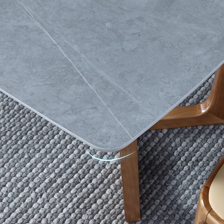 Modern Style Dining Table Sintered Stone Trestle Table with Wooden Base