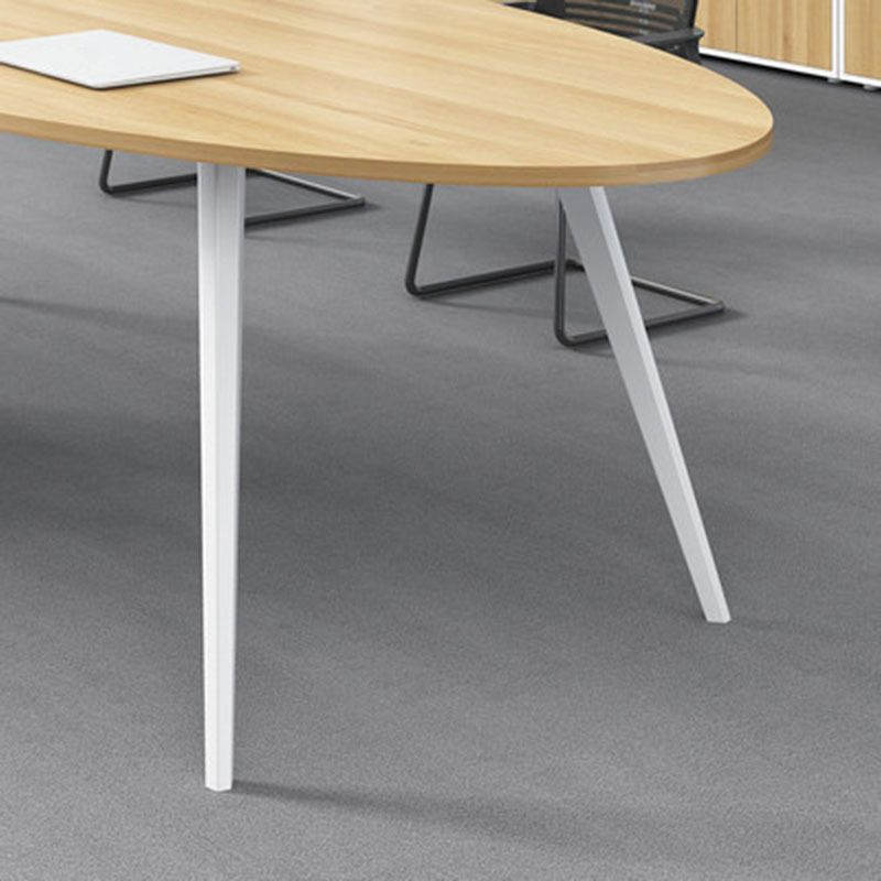 Oval Wooden Writing Desk Office Natural Desktop Desk with White Parsons Table Leg Clearhalo 'furn' 'furn_office_desk' 'Furniture' 'Office Desks' 'Office Furniture' 'office_desk' 1200x1200_a7eb5c40-dcde-430e-804d-8f1e61db9f5f