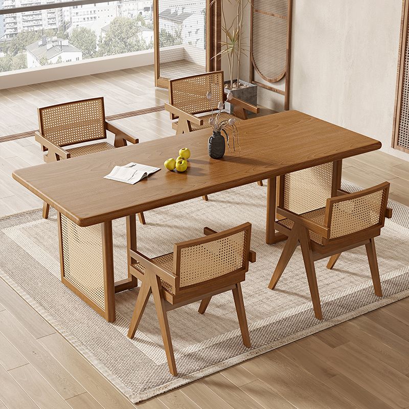 Modern Dining Set 1/5 Pcs Solid Wood Dining Table and Chairs in Brown Clearhalo 'Dining Room Sets' 'Dining Tables & Seating' 'dining_room_set' 'furn' 'furn_dining_room_set' 'Furniture' 'Kitchen & Dining Furniture' 1200x1200_a7ed61e0-e13c-4f57-ad83-3739963f132c