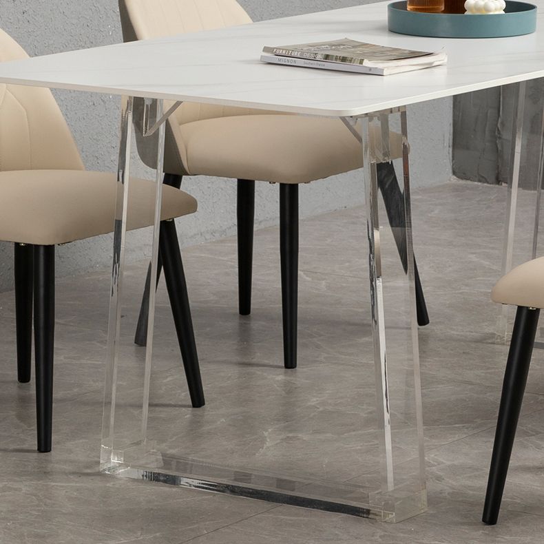 Sintered Stone Top Dining Table Rectangle Dining Table with Acrylic Double Pedestal Base Clearhalo ' dining_table' 'Dining Tables & Seating' 'Dining Tables' 'furn' 'furn_dining_table' 'Furniture' 'furniture_dining_table' 'Kitchen & Dining Furniture' 'kitchen&dining_furn' 'kitchen' 'kitchen_dining_table' 1200x1200_a7ed69bf-93d0-46cd-a21a-1cd58824a098