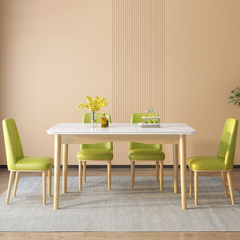 Moderno tavolo da pranzo rettangolare in pietra rettangolare con 4 piede in legno