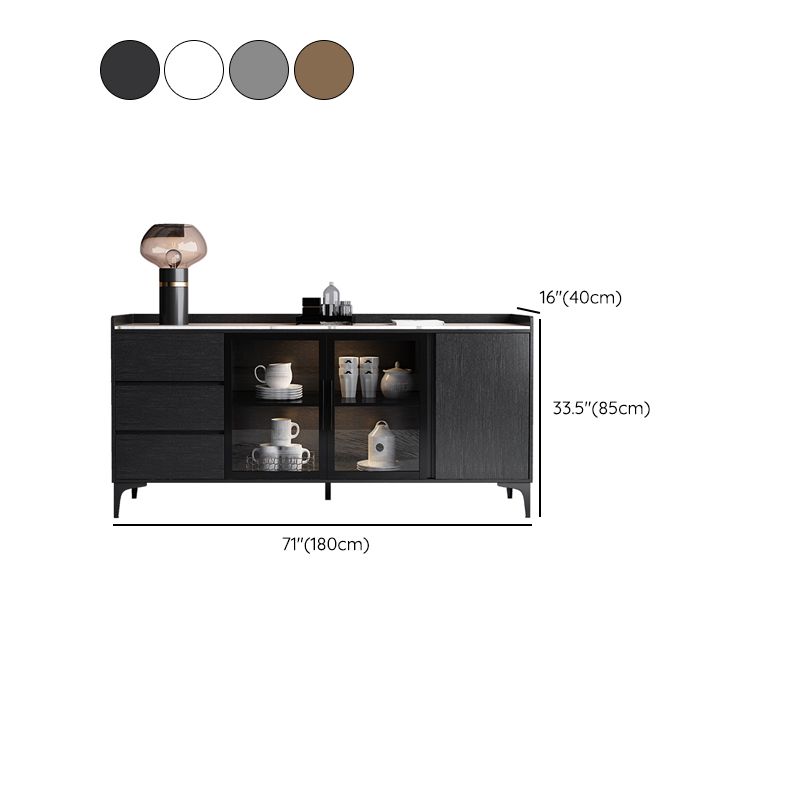 Moderno server da pranzo in legno di vetro con mobile sideboard in legno con 3 cassetti